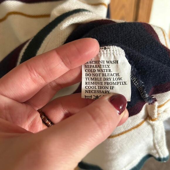 Vintage Rugby Long Sleeve Polo Blue Navy White Stripe Size Medium Cotton Preppy - Picture 5 of 7